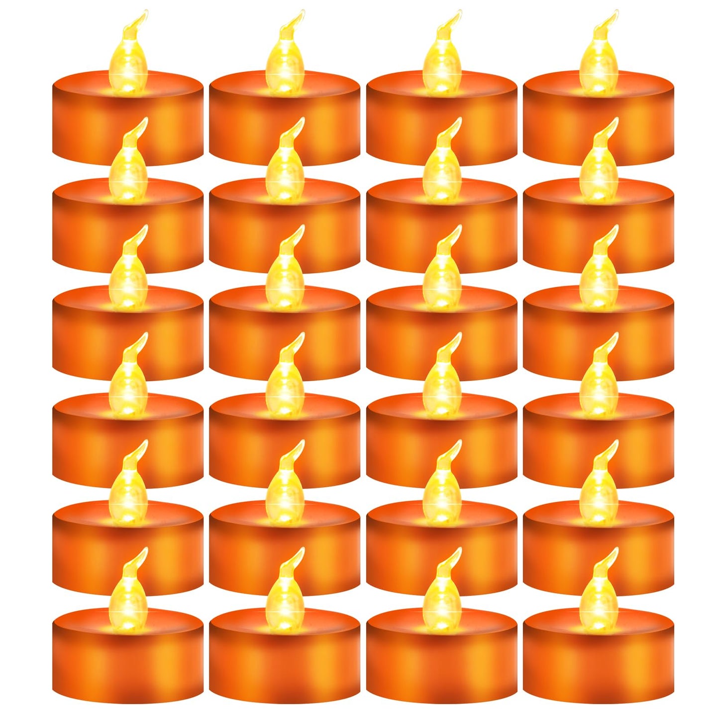 Windshell 24 Pack Orange Flickering Flame LED Tea Lights (No Remote and Timer), Battery Operated Flameless Tealight Candles for Halloween Thanksgiving Party