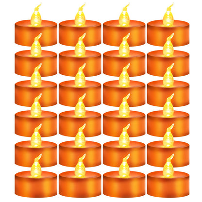 Windshell 24 Pack Orange Flickering Flame LED Tea Lights (No Remote and Timer), Battery Operated Flameless Tealight Candles for Halloween Thanksgiving Party