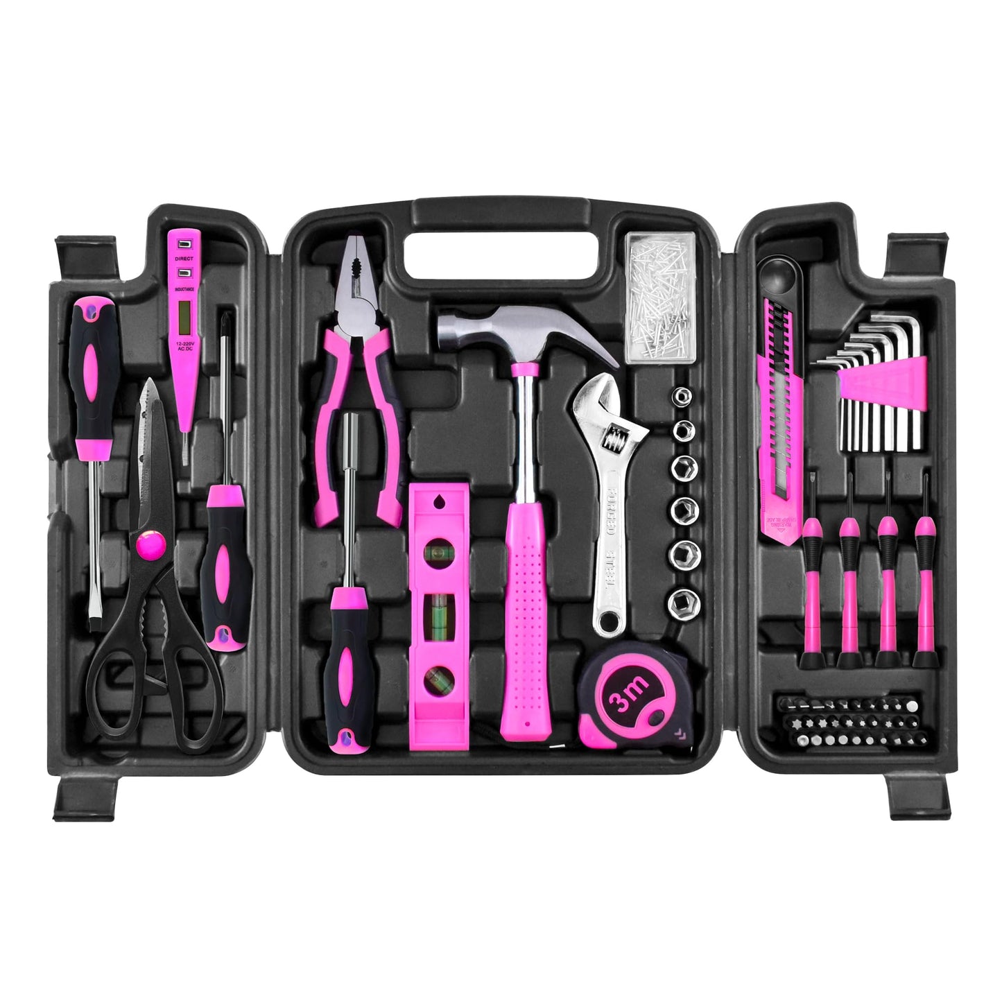 SOLUDE Pink Tool Set,206-Piece Home Tool Kit for Women Girls Ladies,Basic Household Toolkits for New Apartment Garage Office College Dorm & DIY Projects