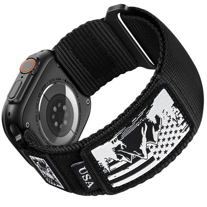 SNBLK Rugged Nylon Braided Bands Compatible with Apple Watch Series 10 Band for Men 49mm 46mm 45mm 44mm 42mm, Soft Woven Stars- Stripes Flag Strap for iWatch Ultra 2 Series 9 8 7 6 5 4 3 1 SE
