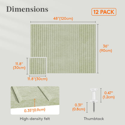 Lifewit Felt Slatted Bulletin Board, 12 Pack Self-Adhesive Panel, 48"x 36" Total Size, Cork Board Alternative, Pin Message Board with 30 Pushpins for Room and Office Decor, Home, Dorm, Green