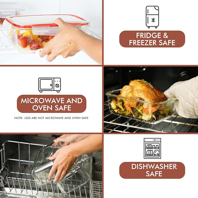 Razab 35 Pc Set Glass Food Storage Containers with Lids - Meal Prep Airtight Bento Boxes BPA-Free 100% Leak Proof (15 lids,15 glass & 5 Plastic Sauce/Dip Containers)