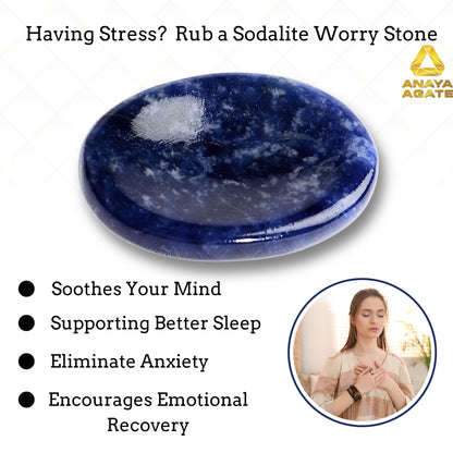Anaya Agate Sodalite Worry Stones Certified Crystal Thumb Worry Stone for Anguish, Relaxing and Soothing Balance Stones for Meditation, Stress Relief Crystals and Healing Stones for Men, Women