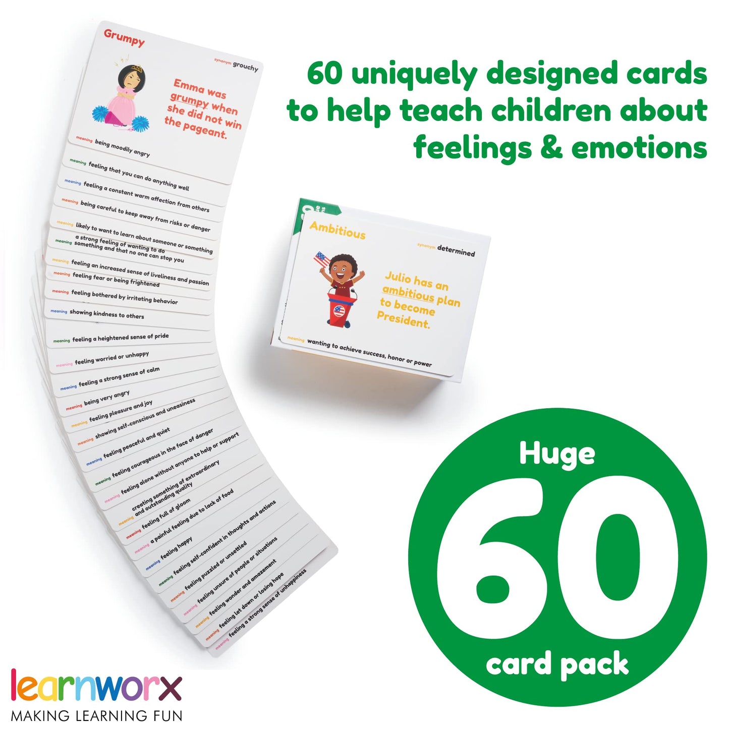 Emotion Cards for Kids, Feeling Cards Game | 60 Emotion & Feeling Flash Cards for Kids | Learn Feelings and Needs Cards | Teach Mixed Emotions & Emotional Intelligence Cards to Children & Toddlers