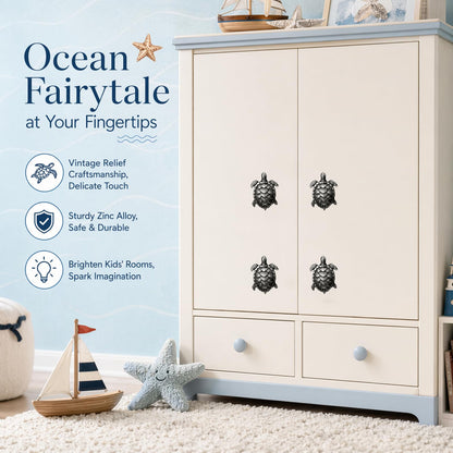 Jinyuanchao Ocean Turtles Handle 4PCS, Metal Dresser Drawer Cabinet Door Knobs Pulls Handles Home Bathroom Beach Nautical Coastal/Forest Decor Animal Series (Turtle, Pewter)