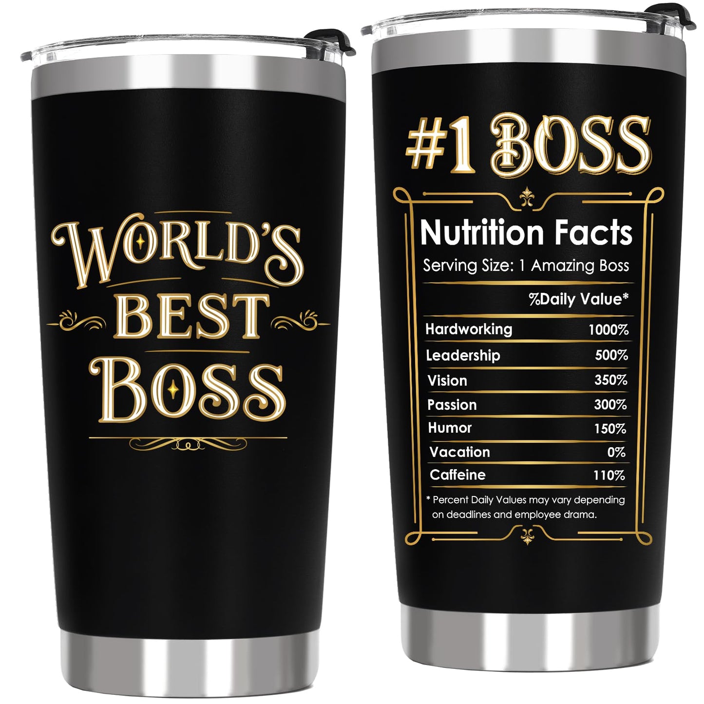 ZyraGleam Worlds Best Boss Appreciation Gifts for Men - Boss Birthday Gift Ideas for Male Insulated Stainless Steel Travel Coffee Tumbler 20 OZ Black