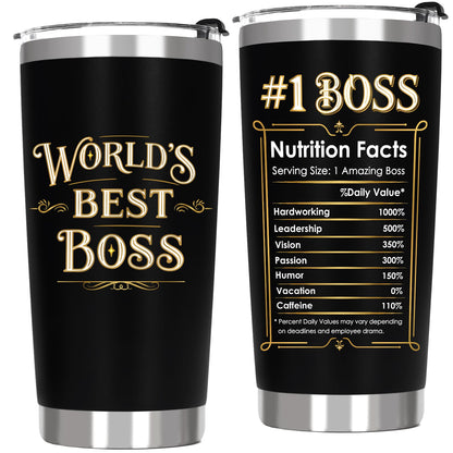ZyraGleam Worlds Best Boss Appreciation Gifts for Men - Boss Birthday Gift Ideas for Male Insulated Stainless Steel Travel Coffee Tumbler 20 OZ Black