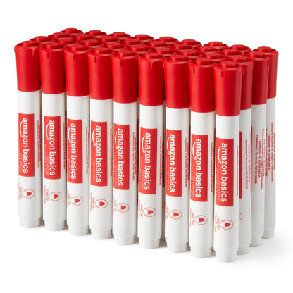 Amazon Basics Low-Odor Dry Erase Whiteboard Markers, Fine Tip, Quick-Dry, Red, 36-Pack