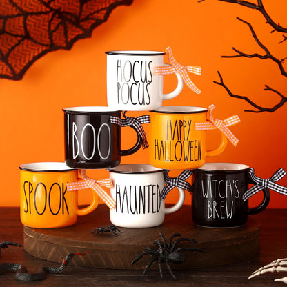 Suttmin Halloween Mini Coffee Mugs Set of 6 Pumpkin Ghost Witch Mini Coffee Cups Tiered Tray Decor for Halloween Kitchen Bar Coffee Decoration Centerpiece Housewarming Gift