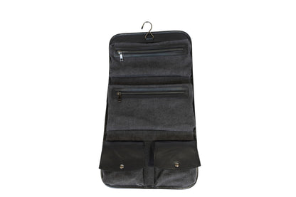 Vetelli Leather Toiletry Bag for Men - Water Resistant, 2 Zippered Internal Pockets, 2 Snap-Fastened Internal Pockets, and Hanging Hook. (Black)