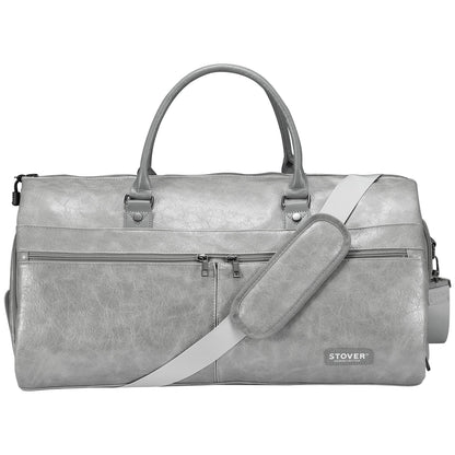 STOVER Garment Travel Duffle Bag, Large 2-in-1 Convertible Carry-on Luggage for Men & Women- Hanging Suits, Dresses & Clothes + Shoe Compartment- Weekender Tote Combo Duffel (Grey Leatherette)