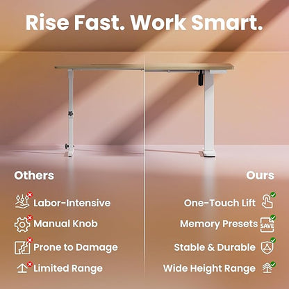 HUANUO 48" x 24" Electric Standing Desk Adjustable Height, 4 Memory Height Settings, Headphone Hook, Cable Manager, Sit Stand Up Desk for Home Office & Computer Workstation, Natural