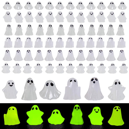 Cutecutedy 60Pcs Mini Resin Ghost Figurines,Tiny Little Ghosts for Halloween Decor,Cute Spooky Vase Filler,Tiered Tray & Table Centerpiece,Miniature Party Favors,Home Decor（Luminous）