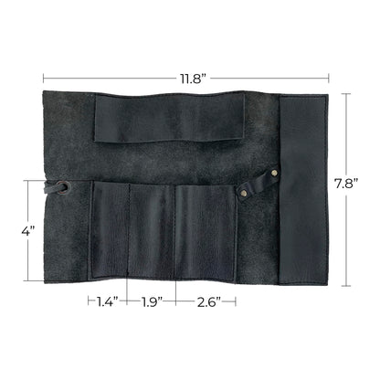 Hide & Drink, Rustic Pencil Roll Pouch, Multi-Purpose Storage Wrap for Scissors, Earphones, Organizer for Craft, Full Grain Leather, Handmade, Charcoal Black