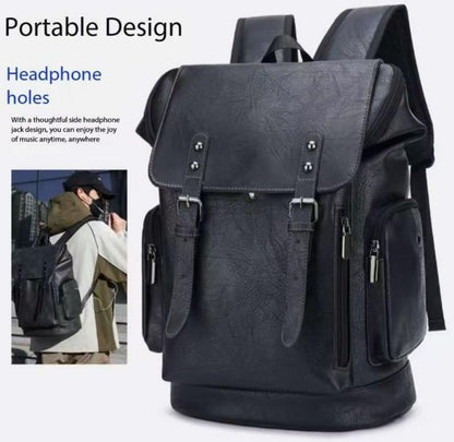 CYLYWJD Men's PU leather backpack, Vintage Flap Cover Daypack for Work Travel College, 15 Inch Laptop Rucksack (black3,Backpack)