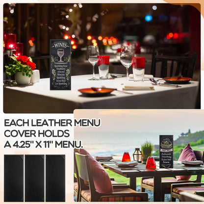 GlikCeil 16 Pcs Restaurant Leather Menu Holders Single Panel Menu Covers for Wine Drinks List 4.25 x 11 Inch Black Menu Book Cover with Angled Corners for bar Hotel Coffee, Single View