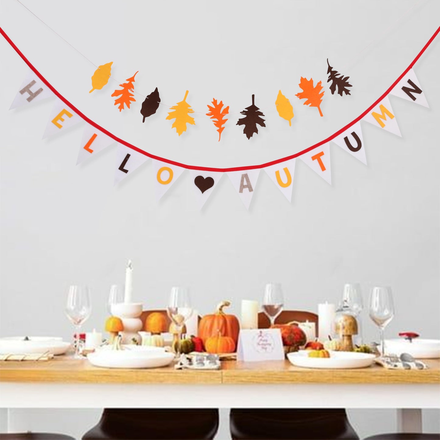 Hello Autumn Felt Bunting - Harvest Festival Farm Theme Wall Hanging Garland, Thanksgiving Autumn Leaves Garland, Halloween Pumpkin Spice Banner, Halloween Nursery Room Fire Place Hanging Decors