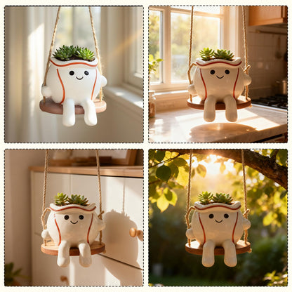Abofth Smiley Baseball Swing Planter Pot – Cute Resin Hanging Flower Pot with Drainage Hole, Indoor Outdoor Fun Planters for Indoor Plants, Gifts for Plant Lovers, Succulent Pot for Small Plants