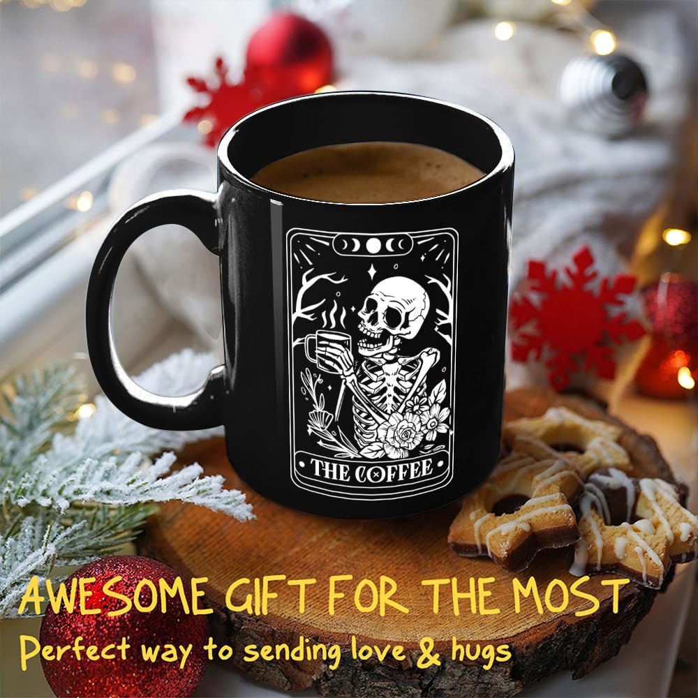 Koouyiedy The Coffee Funny Skeleton Tarot Mug Gifts for Women Men - Novelty Cute Skull Gift for Coffee Lover - Goth Spooky Witch Witchy Birthday Christmas Gifts for Dad Mom Husband Wife Best Friend