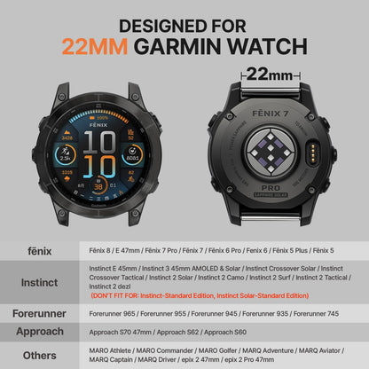 Bandletic 22mm Quick Fit Bands Strong Magnet Compatible with Garmin Fenix 8 45mm/Fenix 7/7 Pro/6/6 Pro/5/5 Plus/Instinct 2/Forerunner 965/955/945/Approach S70 47mm/S62/S60/Epix 2 Pro 47mm/Quatix7/6/5