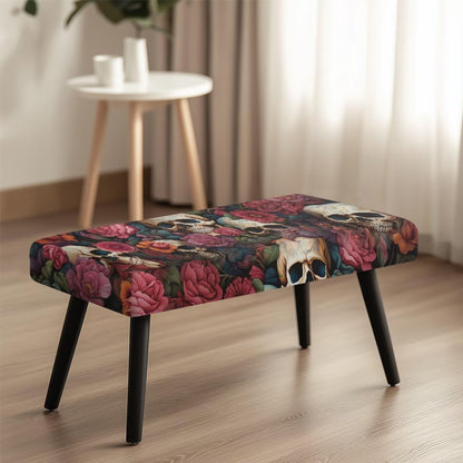 BYOXPUVI Skull Peony Pattern Bench Cover Slipcover,Halloween Decorative Removable Bench Chair Covers Stretch Seat Cushion Protector