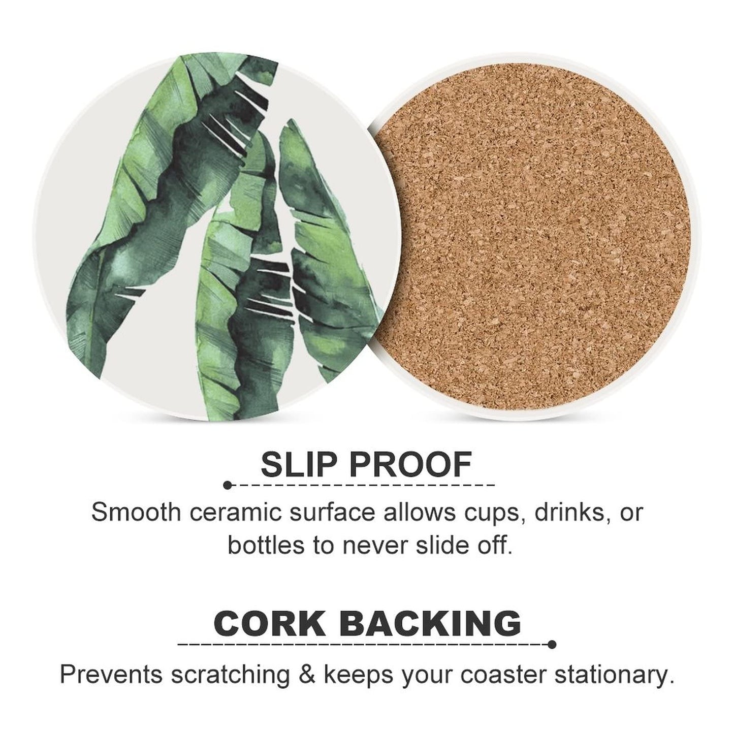 Coasters for Drinks Absorbent with Holder,Floral Pattern with Tropical Leaves Sets of 6 Durable Cup Coaster for Coffee Table Protection,Great Housewarming Birthday Gifts,Home Decor
