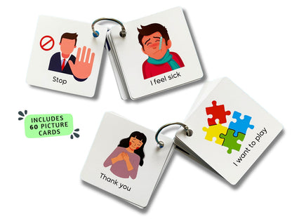 Plastic Communication Cards, 60 Basic Communication, Special Needs, Autism, Toddler, Hospital Cards, Non Verbal Speech Therapy, Senior