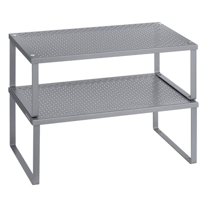 SONGMICS Spice Racks, Set of 2 Metal Cabinet Shelf Organizers, Countertop Organizers, Shelf Risers, Stackable, Expandable, Silver UKCS01SV