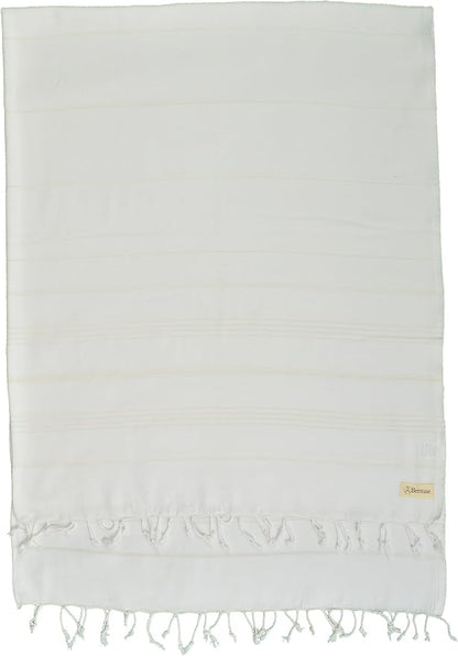 Bersuse Towels Anatolia XL Beach Blanket Throw Blanket Turkish Towel 100% Cotton Extra-Large Quick-Dry Lightweight Premium Peshtemal Towel - 61x82 Inches, White