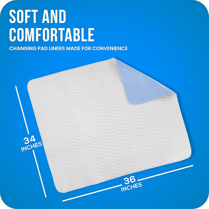 Utopia Bedding Washable Pee Pads for Dogs 34" x 36" (Pack of 4), Waterproof Incontinence Bed Pads for Adults, Elderly and Kids, Heavy Absorbency Pet Training Pads for Sofa and Couch (White, Blue)