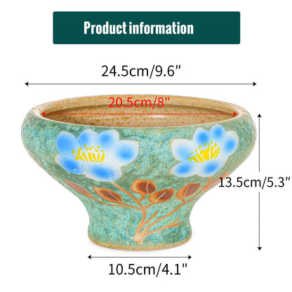 Sungmor 9.6 Inch Large Succulent Plant Pots, Pretty Hand Painted Ceramic Planter with Drainage, Indoor Outdoor Cactus Planter Bonsai Pot, Flower Pot for Indoor Plants Garden Windowsill Desktop Decor