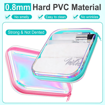Hoolerry 3 Pcs Clear Hard Zipper Case Hard Plastic Zipper Pouch Makeup Bag Portable Travel Organizer for Cosmetics, Office Supplies, Documents & Toiletries(Laser,M)
