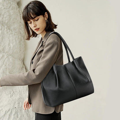 KKXIU Tote Bag for Women Vegan Leather Shoulder Purse Large Capacity Travel Bag (Black)