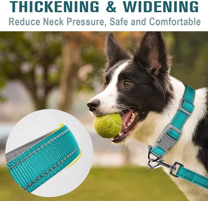 Dog Collar for Medium Small Large Dogs Reflective with Leash,Collar and Leash for Dogs,Soft Neoprene Padded 2 Pack(Ocean Blue,XS)