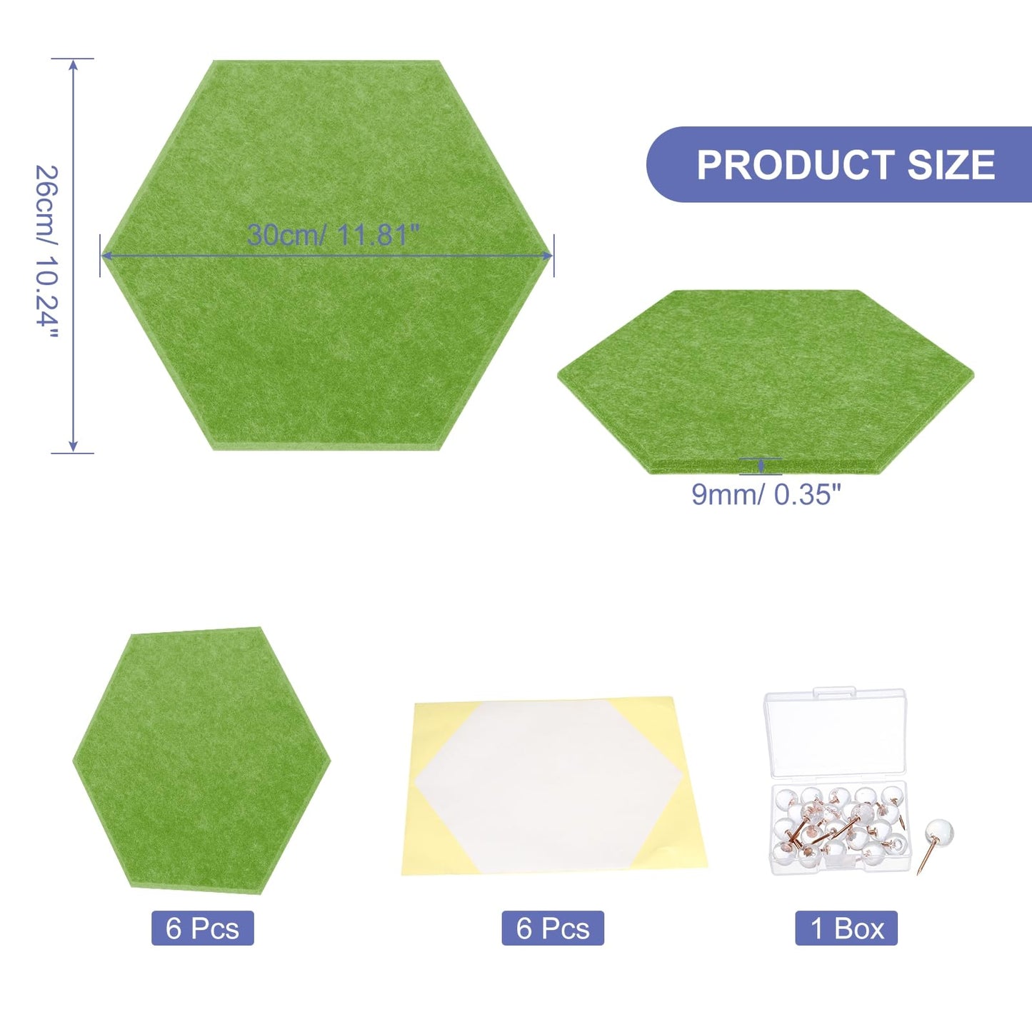 PATIKIL Felt Bulletin Board, 12"x10", 6 Packs Self Adhesive Hexagon Felt Tiles for Sound Proofing Wall Panels for Home Office Recording Studio,Game Room, Army Green