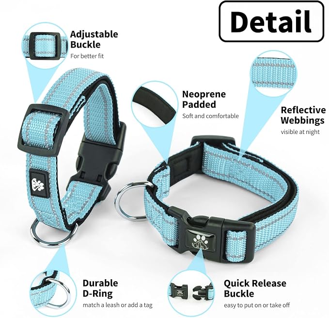 NESTROAD Dog Collar and Leash Set,Reflective Dog Collars with Quick Release Buckle,Adjustable Nylon Pet Collar for Small Medium Large Dogs(Medium,Blue)