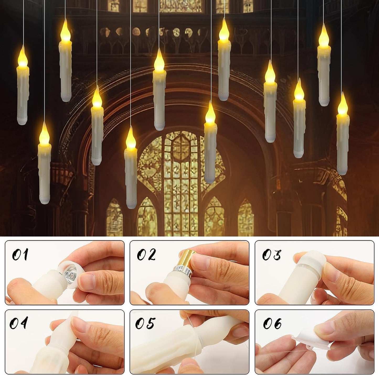 SOONEEDEAR Harry Floating Battery Operated Flameless Hanging Candle Lights with Potter Magic Wand Remote, Floating Candles with Remote, Hanging Decor for Home Classroom Birthday Party Church