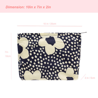 PAZIMIIK Floral Makeup Bag Large Cotton Zipper Pouch for Purse Travel Canvas Make Up Organizer for Women Cosmetic,Floral Navy Blue