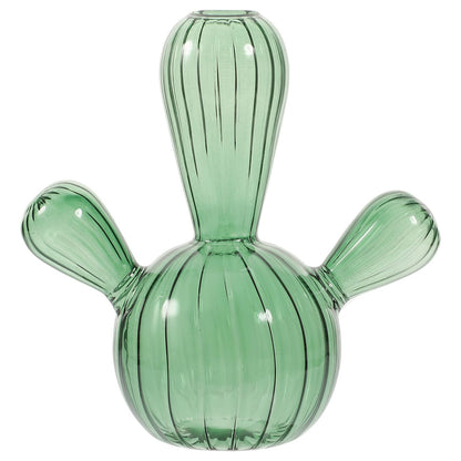 STOBAZA Glass Cactus Plant Vase Green Narrow Neck Hydroponic Planter Decorative Tabletop Vase for Home Décor and Terrarium Arrangement