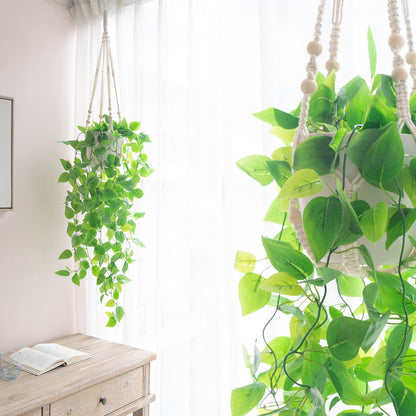 Mkono 2 Packs Fake Hanging Plant with Pot, Artificial Plants Macrame Plant Hanger Fake Vine Greenery for Bedroom Bathroom Home Office Decor