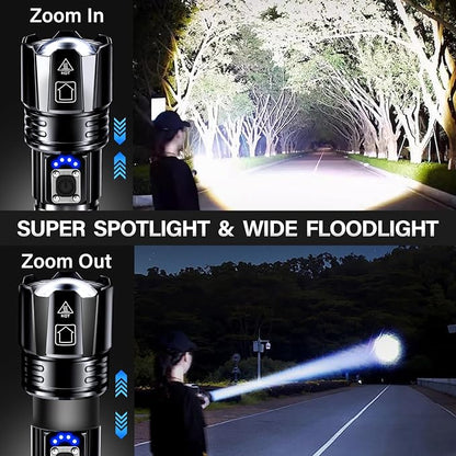AKNEAR Rechargeable LED Flashlight High Lumens, Super Bright Flashlights with Zoomable & USB C Rechargeable & 5 Light Mode & IPX7 Waterproof, Powerful Flash Light for Home, Hiking, Camping