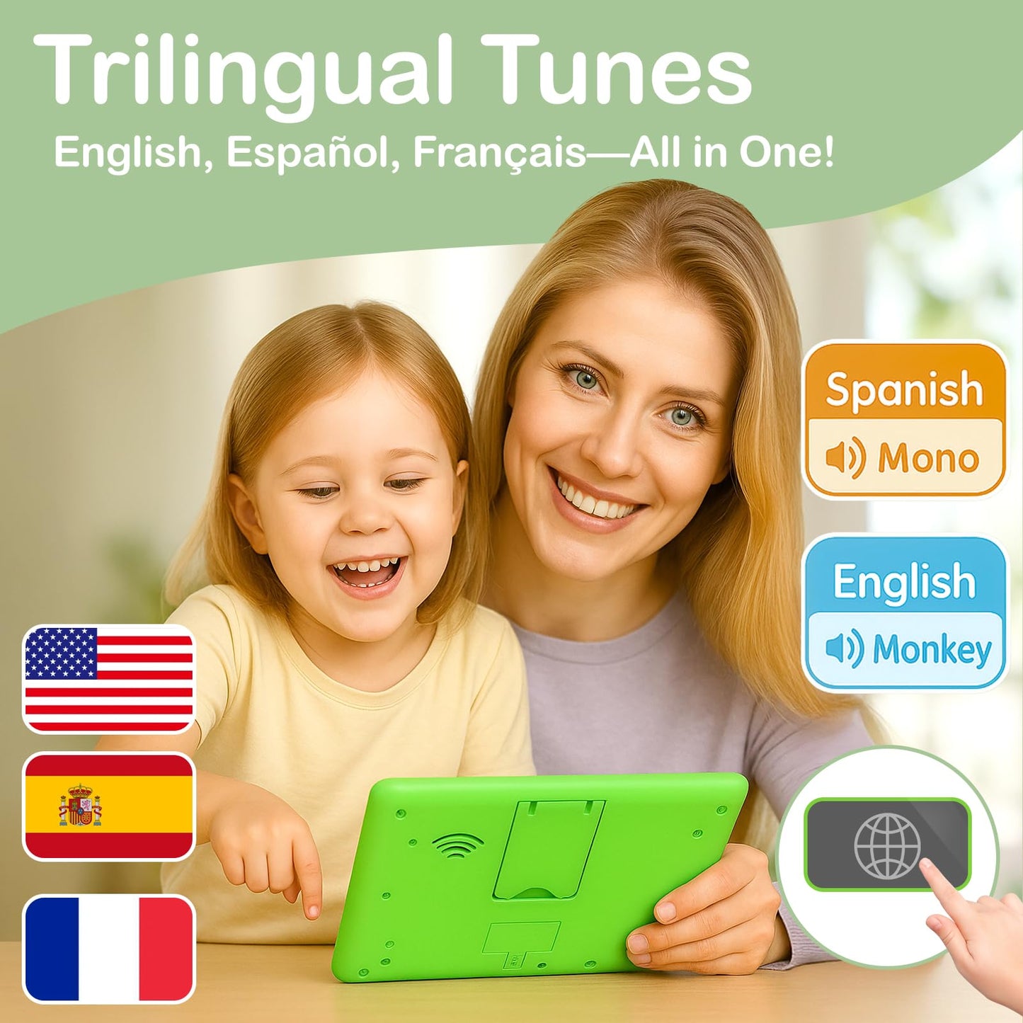 Learning Tablet for Toddlers 1-3 Trilingual Learning Toys with Sounds & Speech Therapy, Montessori Educational Toys for 1 Year Old Boy Girl, Baby Musical Toys 12-18 Months Toddler Toys Age 1-2-3 Gifts
