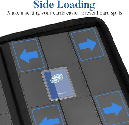 Fabmaker Top Load Binder Holds 360 Cards, Portable Card Binder with Retractable Handle, Side Loading Trading Card Storage for 3"x4" Hard Card Sleeves, Collectible Case for Game Sport Cards, Dark Green