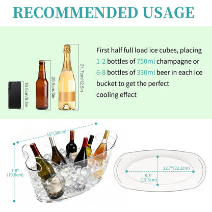 6.5L Large Ice Bucket for Parties, 2PCS Clear Acrylic Drink Buckets with Scoop & Metal Wine Bottle Opener, Champagne Bucket Tub for Wine, Beer, Cocktail Bar & Mimosa Bar Supplies Cooler