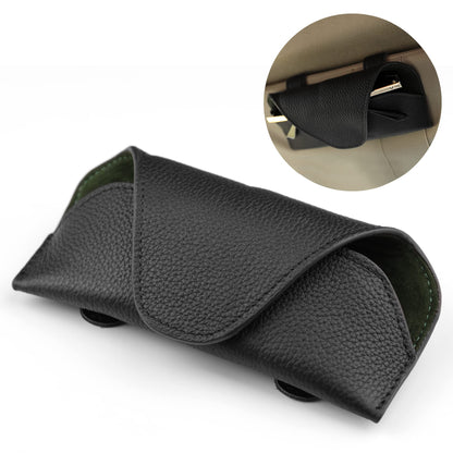 KEVANCHO Magnetic Sunglass Holder for Car Visor Clip, Leather Car Glasses Holder, Visor Accessories Eyeglasses Holder Glasses Storage Case (01-Black)