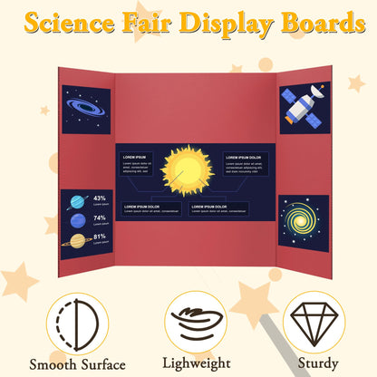 AKONEGE 4PCS Medium Trifold Poster Board 26" x 16" Red Tri Fold Presentation Boards, Corrugated Cardboard Picture/Project Display Boards for Event, Exhibition, Business, School Project, Science Fair