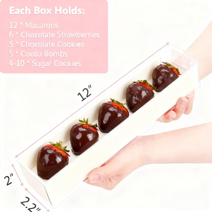 SLShePack 20Pack 12x2.25x2 Inches Chocolate Covered Strawberries Boxes for 6, Macaron boxes for 12, Long Box for Cocoa Bombs,Cookies,Truffle,Cake Ball
