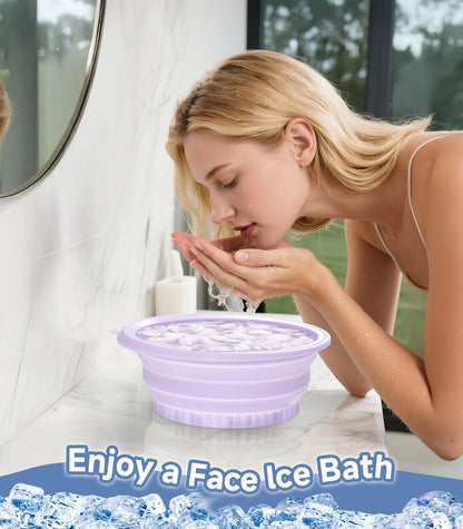 Face Bowl for Ice with Built-in Ice Tray – Collapsible Silicone Facial Ice Bath Bowl for Cold Plunge Therapy, Skin Tightening & Acne Relief – Portable Spa Tool for Home & Travel(Black)