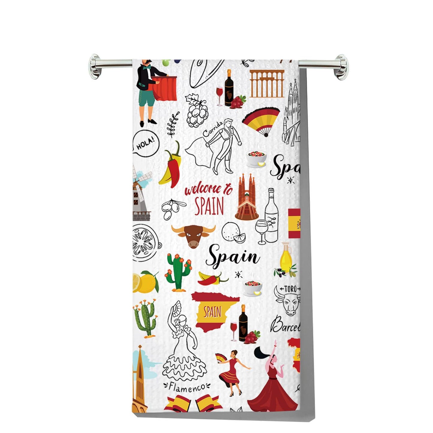 JNIAP Spain Kitchen Towels Spain Lover Gift Spanish Kitchen Towels Spain Dish Towel Spain Themed Gift Espana Gifts (Spain KT)