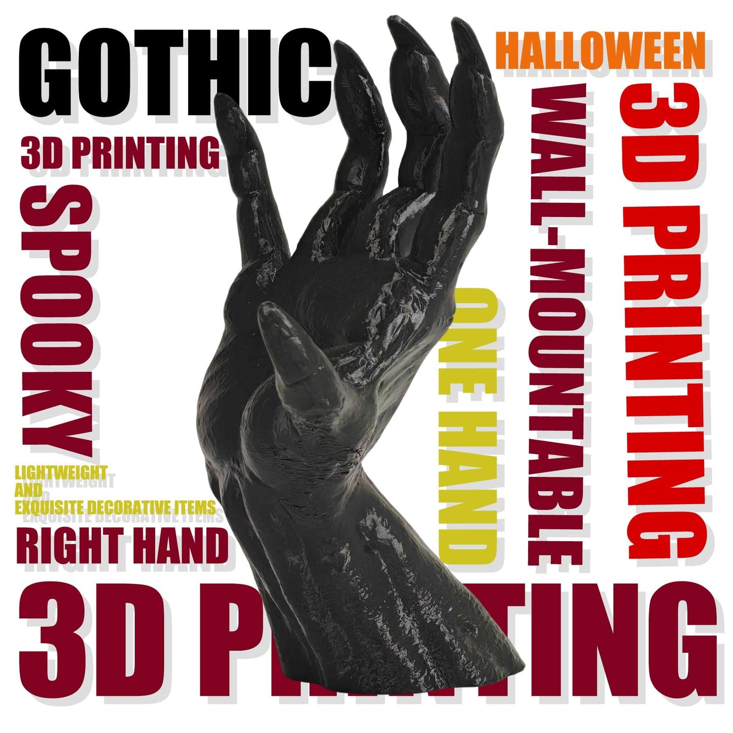 LuckyVin Gothic Black Hand Wall Sculpture – Creepy Long Nail Hand Holding Rose – Jewelry & Watch Holder, Gothic Décor for Wall or Table, Perfect for Halloween (Hand-of-Darkness)
